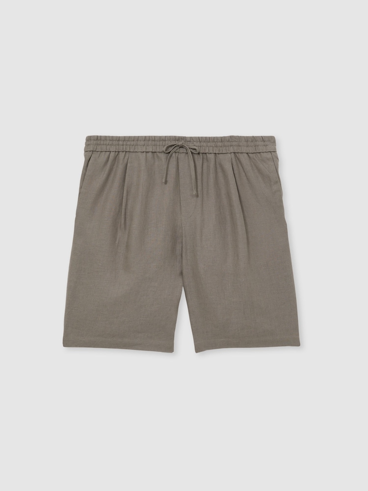 Reiss Mushroom Brown Barges Linen Drawstring Shorts - Image 2 of 6