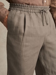 Reiss Mushroom Brown Barges Linen Drawstring Shorts - Image 3 of 6