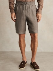 Reiss Mushroom Brown Barges Linen Drawstring Shorts - Image 4 of 6