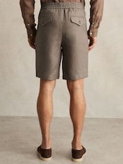 Reiss Mushroom Brown Barges Linen Drawstring Shorts - Image 5 of 6