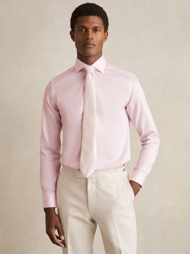 Reiss Pink Remote Slim Cotton-Satin Cutaway-Collar Shirt Slim-Fit - Image 1 of 8