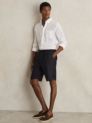 Reiss Navy Barges Linen Drawstring Shorts - Image 1 of 7