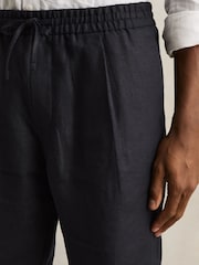 Reiss Navy Barges Linen Drawstring Shorts - Image 3 of 7