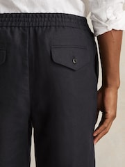 Reiss Navy Barges Linen Drawstring Shorts - Image 4 of 7
