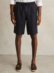 Reiss Navy Barges Linen Drawstring Shorts - Image 5 of 7