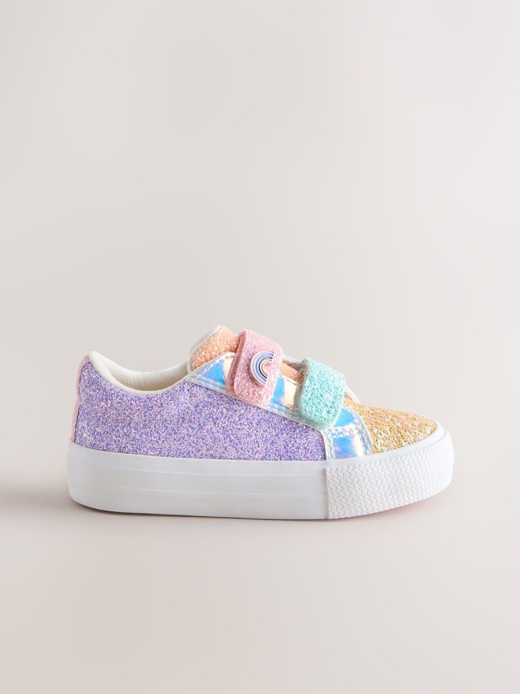 Multi Rainbow Glitter Standard Fit (F) Chunky Trainers With Touch Fastening - Image 2 of 5