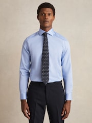 Reiss Mid Blue Remote Slim Cotton-Satin Cutaway-Collar Shirt Slim-Fit - Image 1 of 6