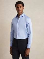 Reiss Mid Blue Remote Slim Cotton-Satin Cutaway-Collar Shirt Slim-Fit - Image 3 of 6