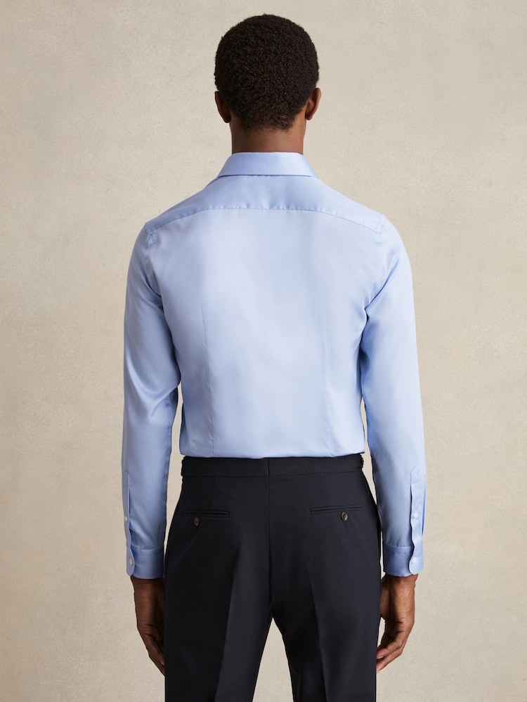 Reiss Mid Blue Remote Slim Cotton-Satin Cutaway-Collar Shirt Slim-Fit - Image 6 of 6