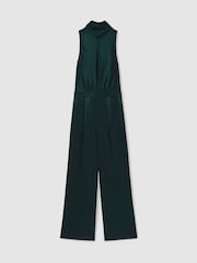 Reiss Teal Green Farah Satin Cape Sash Jumpsuit - Image 2 of 8