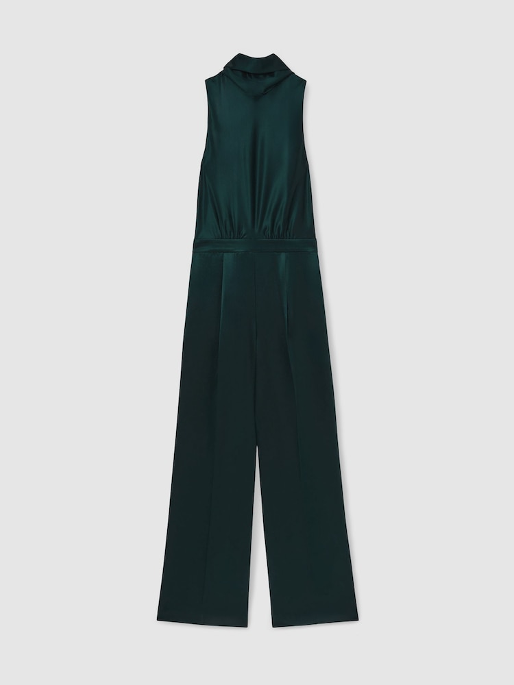 Reiss Teal Green Farah Satin Cape Sash Jumpsuit - Image 2 of 8