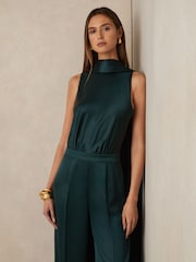 Reiss Teal Green Farah Satin Cape Sash Jumpsuit - Image 3 of 8