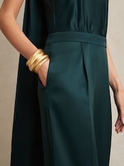 Reiss Teal Green Farah Satin Cape Sash Jumpsuit - Image 5 of 8