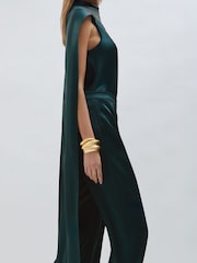 Reiss Teal Green Farah Satin Cape Sash Jumpsuit - Image 7 of 8