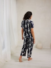 Chelsea Peers Blue Trouser Pyjamas Lobster Sketch Print Short Pyjama Set - Image 2 of 5
