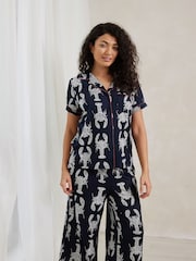 Chelsea Peers Blue Trouser Pyjamas Lobster Sketch Print Short Pyjama Set - Image 3 of 5
