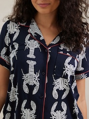 Chelsea Peers Blue Trouser Pyjamas Lobster Sketch Print Short Pyjama Set - Image 4 of 5