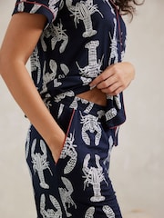 Chelsea Peers Blue Trouser Pyjamas Lobster Sketch Print Short Pyjama Set - Image 5 of 5