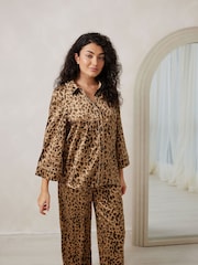 Chelsea Peers Brown Leopard Print Long Pyjamas Set - Image 3 of 5