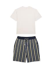 Chelsea Peers Black Multi Stripe Crew Neck Short Pyjamas Set - Image 1 of 3