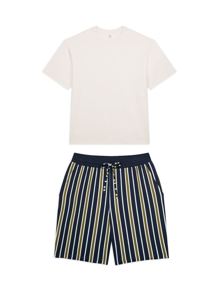 Chelsea Peers Black Multi Stripe Crew Neck Short Pyjamas Set - Image 1 of 3 Chelsea Peers Black Multi Stripe Crew Neck Short Pyjamas Set - Image 1 of 3