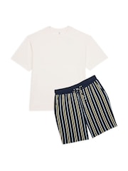 Chelsea Peers Black Multi Stripe Crew Neck Short Pyjamas Set - Image 2 of 3