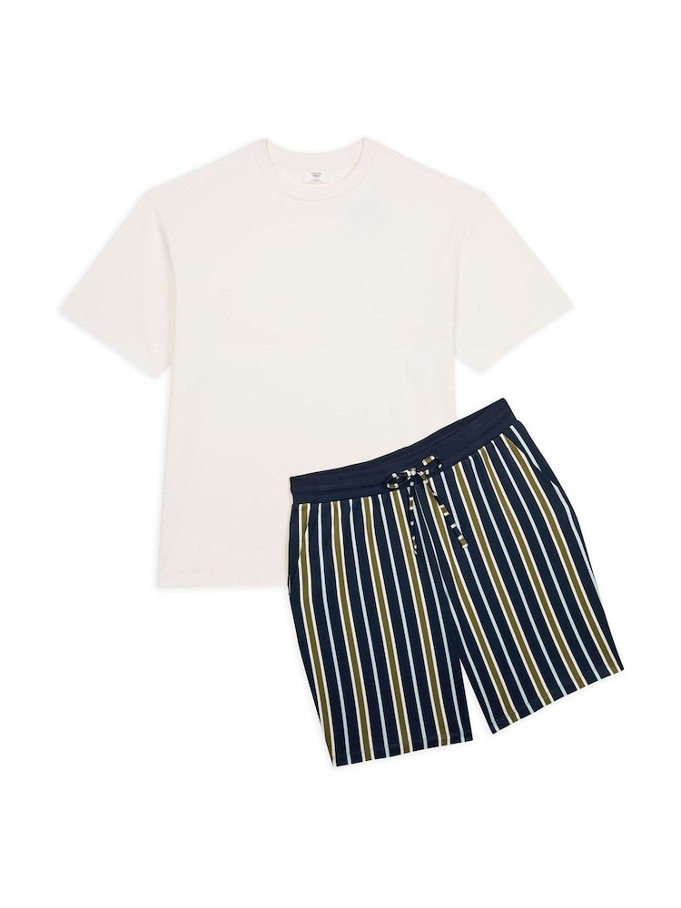 Chelsea Peers Black Multi Stripe Crew Neck Short Pyjamas Set - Image 2 of 3
