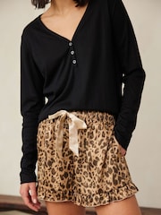 Chelsea Peers Brown Leopard Print Short Pyjama Set - Image 4 of 5