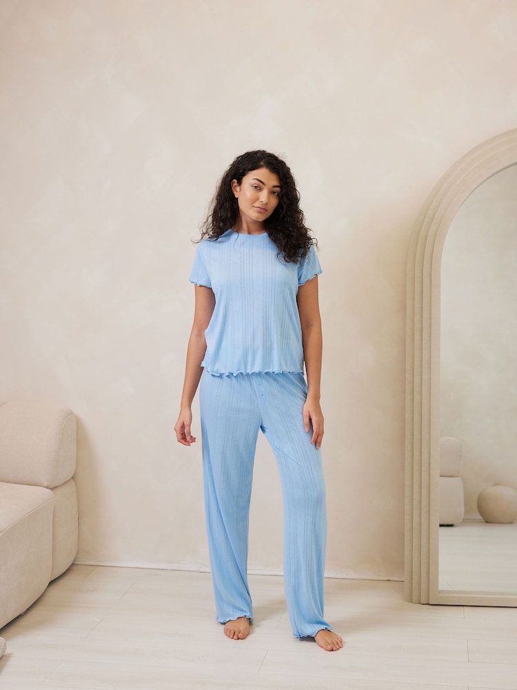 Chelsea Peers Blue Pointelle Long Pyjamas Set - Image 1 of 5