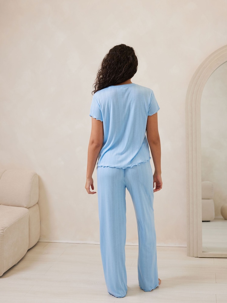 Chelsea Peers Blue Pointelle Long Pyjamas Set - Image 2 of 5