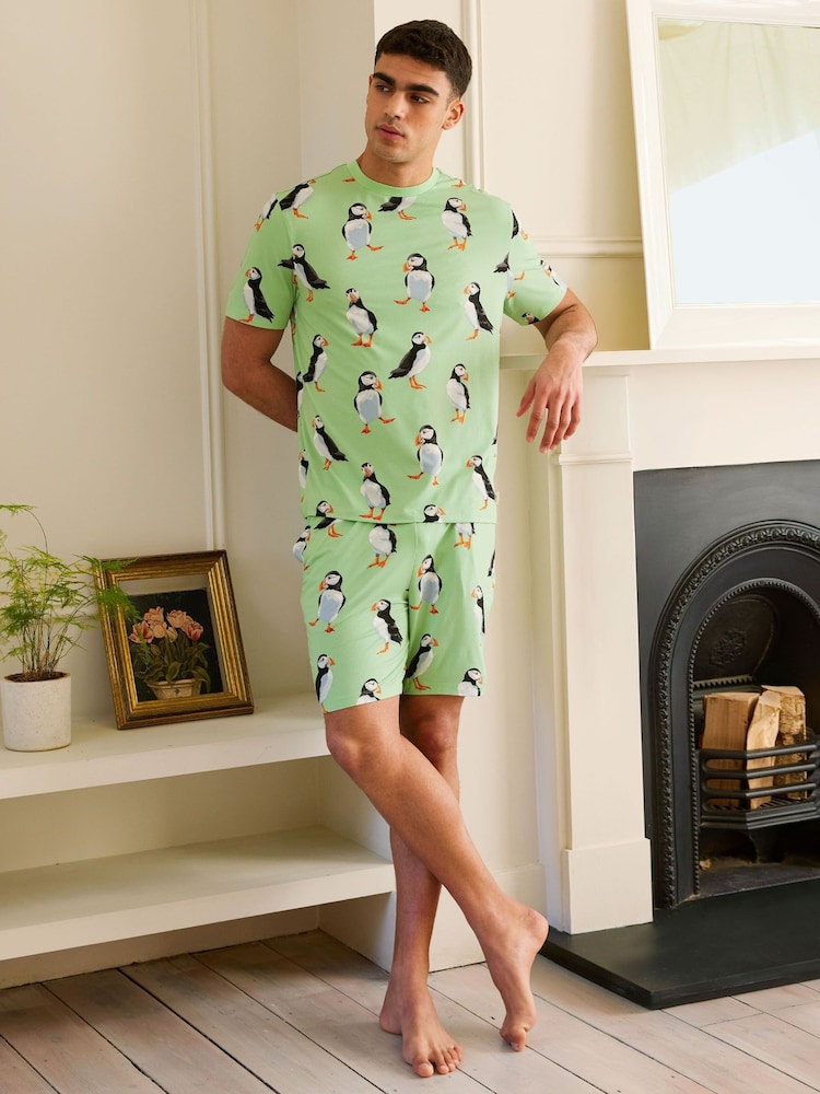 أخضر - Chelsea Peers Cotton Puffin Print Short Pyjamas Set - صورة 1 من 5 أخضر - Chelsea Peers Cotton Puffin Print Short Pyjamas Set - صورة 1 من 5
