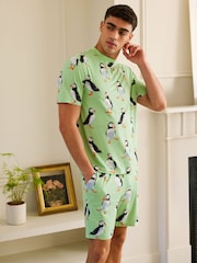 أخضر - Chelsea Peers Cotton Puffin Print Short Pyjamas Set - صورة 2 من 5