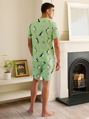 أخضر - Chelsea Peers Cotton Puffin Print Short Pyjamas Set - صورة 4 من 5