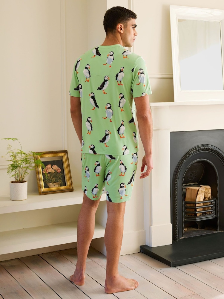 Chelsea Peers Green Cotton Puffin Print Short Pyjamas Set - Image 4 of 5