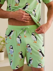 أخضر - Chelsea Peers Cotton Puffin Print Short Pyjamas Set - صورة 5 من 5
