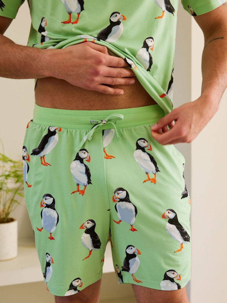 أخضر - Chelsea Peers Cotton Puffin Print Short Pyjamas Set - صورة 5 من 5