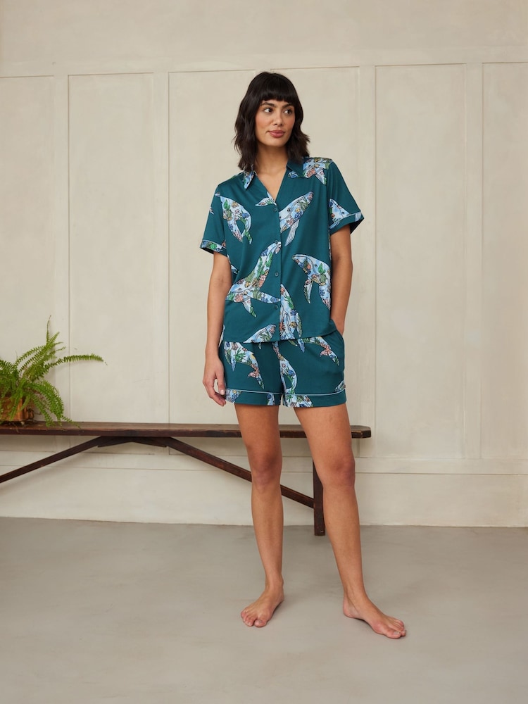 Chelsea Peers Coral Whale Print Short Pyjama Set - Bild 1 von 6 Chelsea Peers Coral Whale Print Short Pyjama Set - Bild 1 von 6