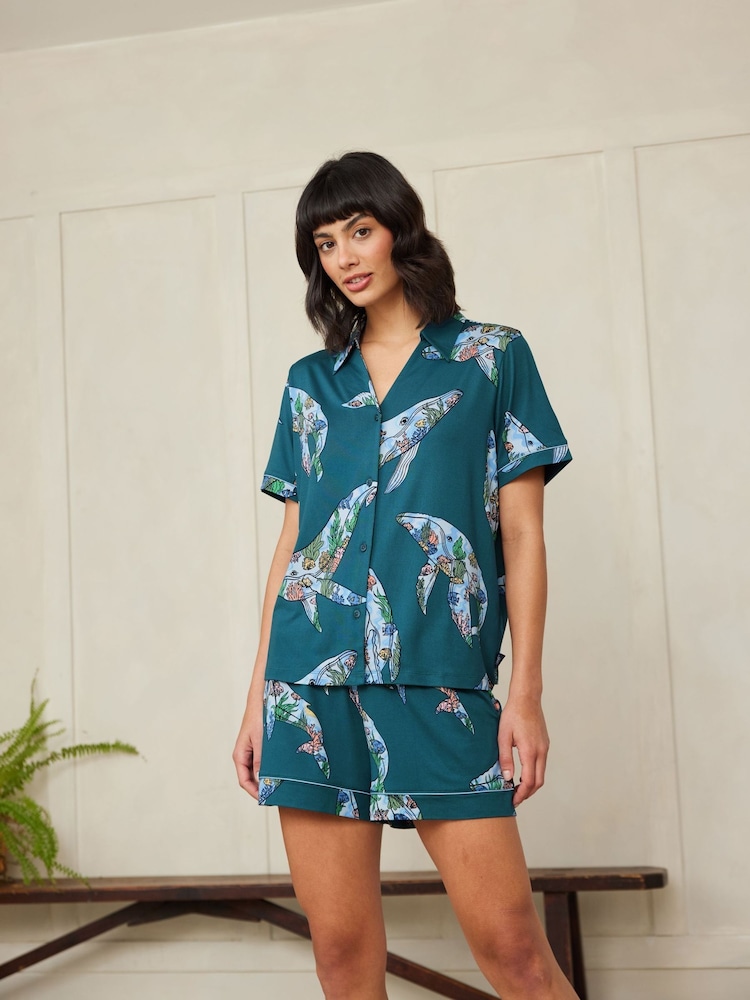 Chelsea Peers Coral Whale Print Short Pyjama Set - Bild 2 von 6 Chelsea Peers Coral Whale Print Short Pyjama Set - Bild 2 von 6
