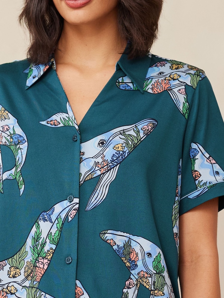 Chelsea Peers Natural Short Pyjamas Coral Whale Print Short Pyjama Set - Image 5 of 6