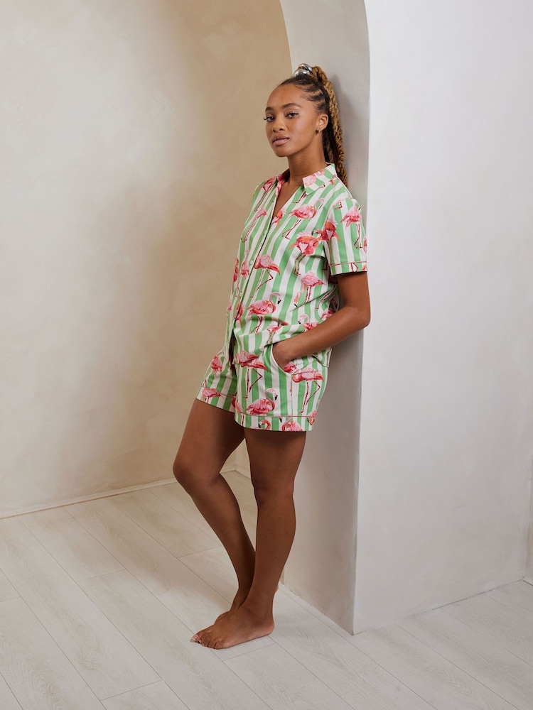 Chelsea Peers Flamingo Stripe Short Pyjama Set - Image 1 of 5
