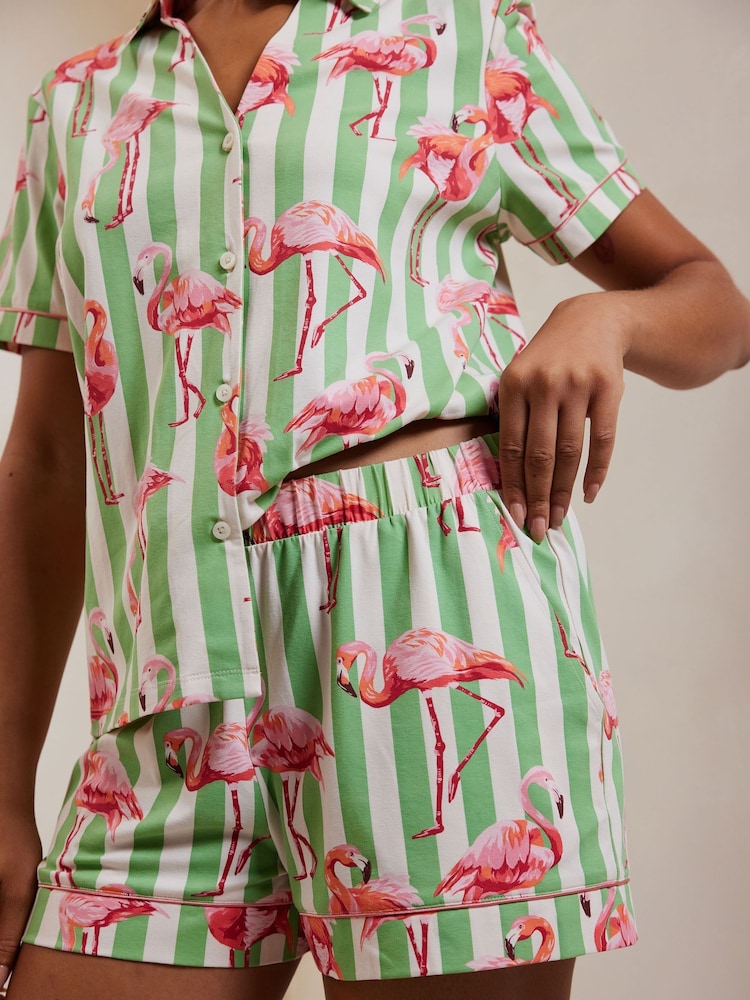 Chelsea Peers Flamingo Stripe Short Pyjama Set - Image 5 of 5