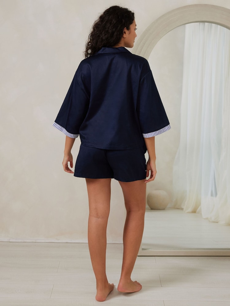 Chelsea Peers Blue Cotton Embroidered Lobster Short Pyjamas Set - Image 5 of 5 Chelsea Peers Blue Cotton Embroidered Lobster Short Pyjamas Set - Image 5 of 5