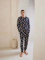 Chelsea Peers Blue Dinosaur Print Long Pyjama Set - Image 1 of 5