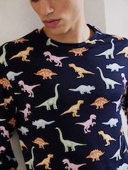 Chelsea Peers Blue Dinosaur Print Long Pyjama Set - Image 4 of 5
