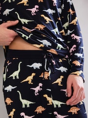 Chelsea Peers Blue Dinosaur Print Long Pyjama Set - Image 5 of 5