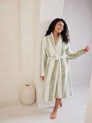 Chelsea Peers Green/White 100% Cotton Towelling Stripe Dressing Gown - Image 1 of 5