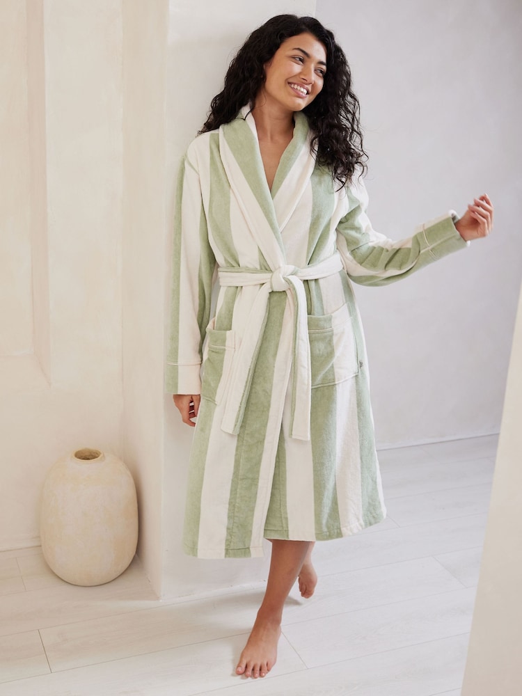 Chelsea Peers Green/White 100% Cotton Towelling Dressing Gown - Image 1 of 5 Chelsea Peers Green/White 100% Cotton Towelling Dressing Gown - Image 1 of 5