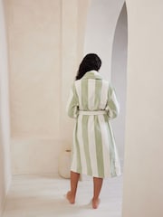 Chelsea Peers Green/White 100% Cotton Towelling Stripe Dressing Gown - Image 2 of 5