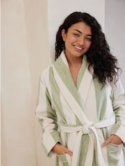 Chelsea Peers Green/White 100% Cotton Towelling Stripe Dressing Gown - Image 3 of 5