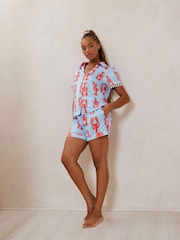 Chelsea Peers Blue Short Pyjamas Satin Lobster Print Long Pyjamas Set - Image 1 of 4